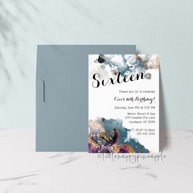 Aquarelle Seize Anniversaire Invitation (Créateur téléchargé)