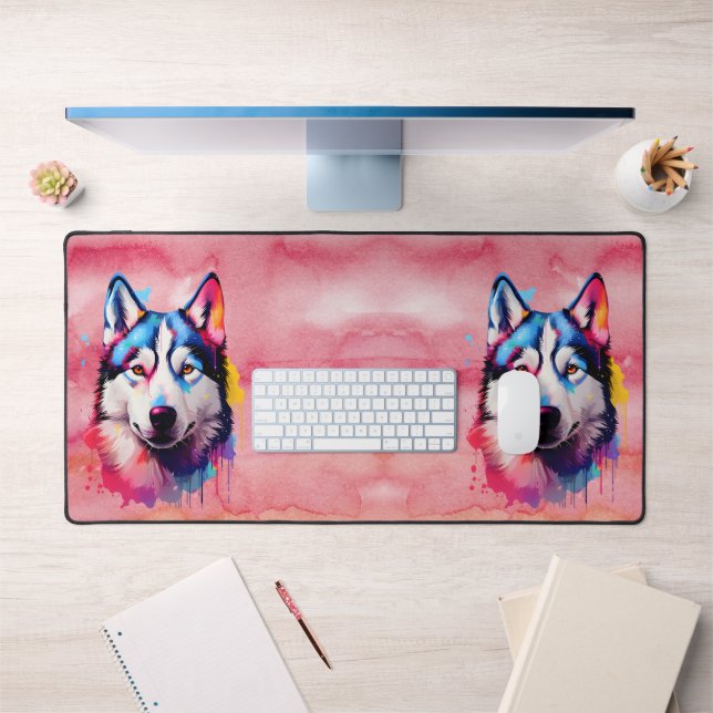 Aquarelle Sibérienne Husky Art coloré (Bureau 1)