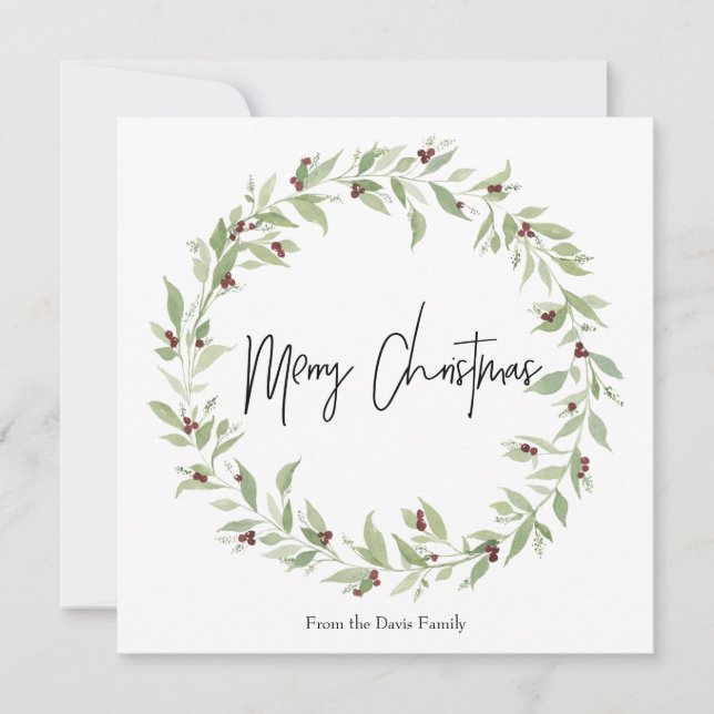 Aquarelle simple sur carte de Noël photo (Devant)
