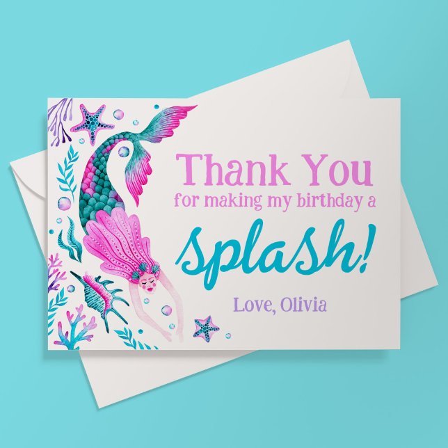 Aquarelle Sirène Anniversaire Merci (Watercolor Mermaid Birthday Thank You)