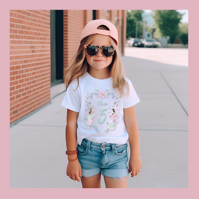 Aquarelle Sirène Anniversaire Nom et année T-shirt (Créateur téléchargé)
