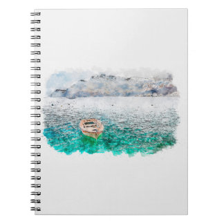 Aquarelle sketch art. Seaview of Santorini island Notizblock