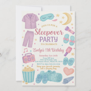 Aquarelle Sleepover Invitation d'anniversaire pour