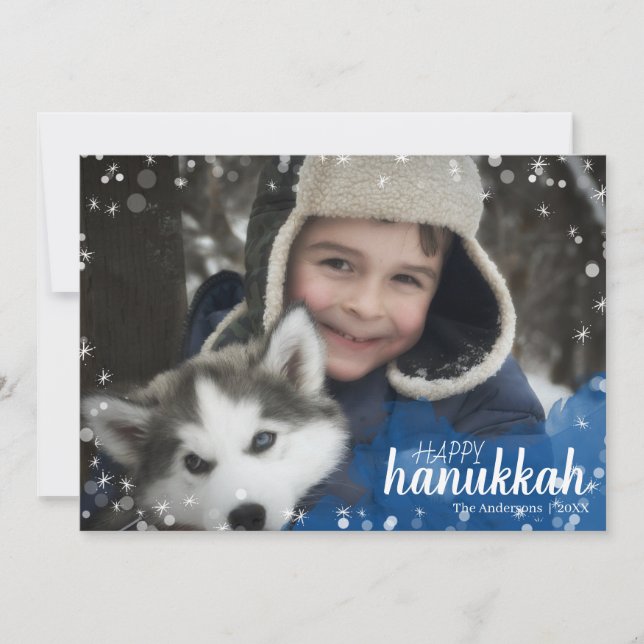 Aquarelle Snowflakes Hanoukka Carte photo de vacan (Devant)