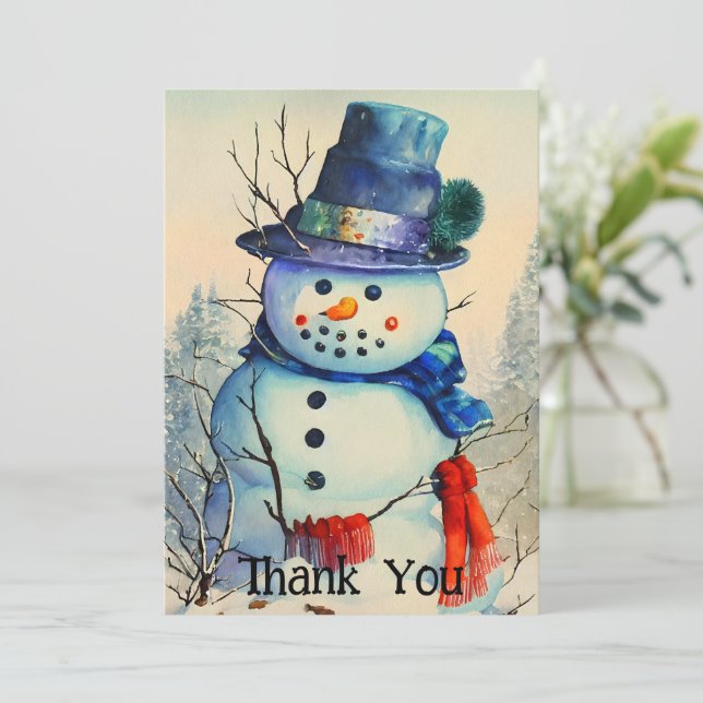 Aquarelle Snowman Carte de remerciements plat (Debout devant)