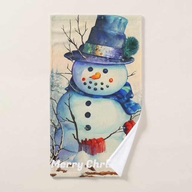 Aquarelle Snowman serviette main (Serviette à main)