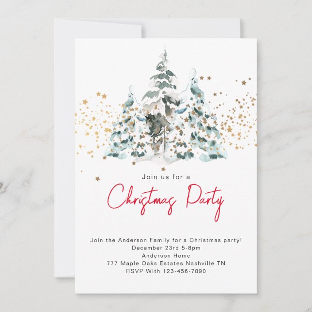 Aquarelle Snowy Christmas Trees Party Invitation (Devant)