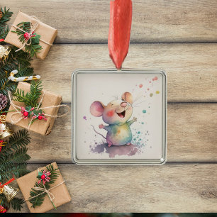 Aquarelle Souris arc-en-ciel Ornement de Noël