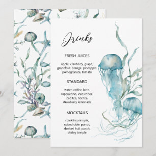 Aquarelle Sous la Mer Méduse Récif de Corail Menu
