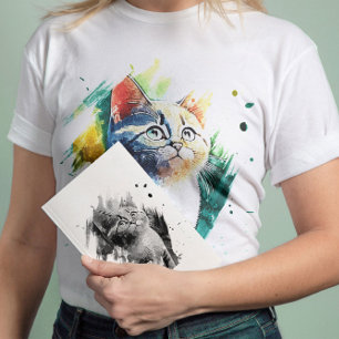 Aquarelle spectaculaire T-shirt portrait de chat