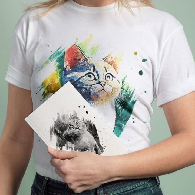 Aquarelle spectaculaire T-shirt portrait de chat (Créateur téléchargé)