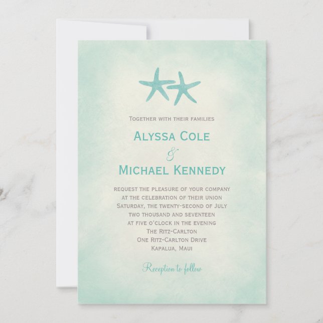 Aquarelle Starfish Beach Mariage Invitation (Devant)