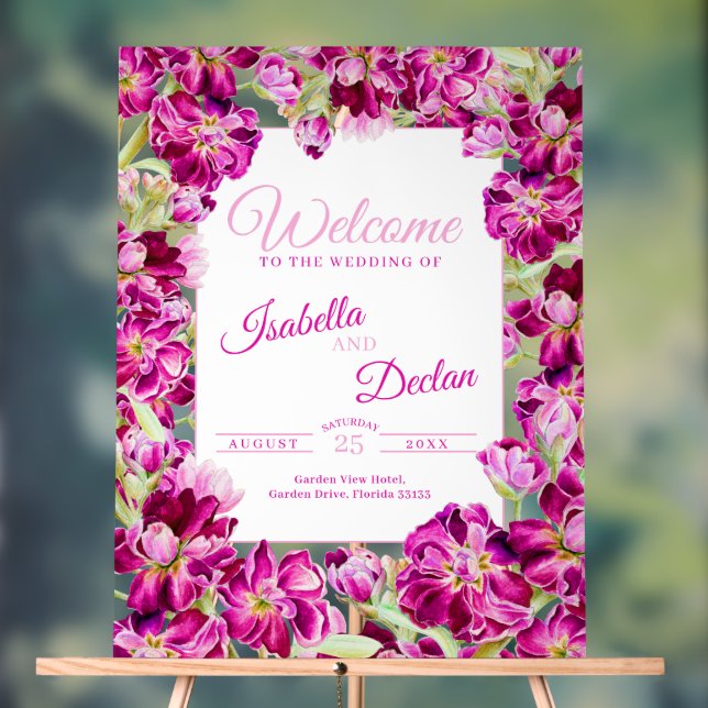 Aquarelle stock rose foncé mariage fleurie bienven (Neutre)