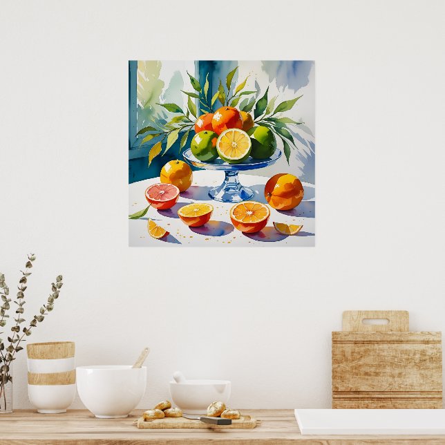 Aquarelle Style Agrumes Vignette Poster (Cuisine)