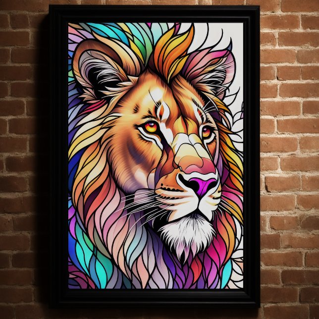 Aquarelle Style verre tendu Lion 2:3 Poster (Créateur téléchargé)