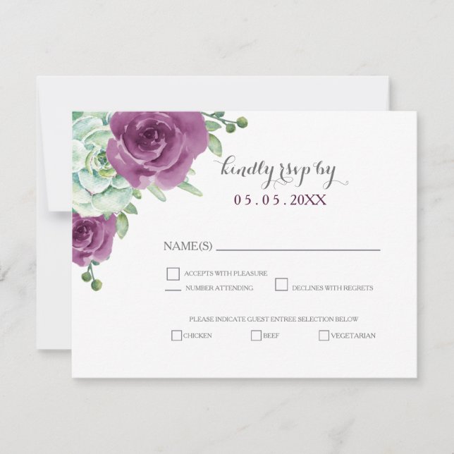 aquarelle succulent prune mariage rose rsvp (Devant)