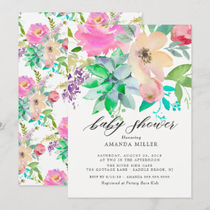 Aquarelle Succulente Baby shower Floral Invitation