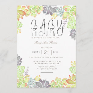 Aquarelle Succulente Bliss   INVITATION BABY SHOWE