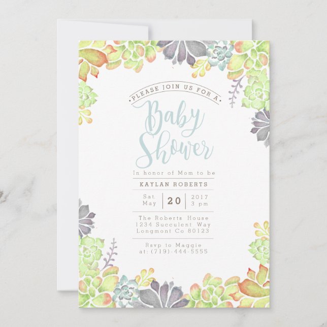 Aquarelle Succulente Bliss | INVITATION BABY SHOWE (Devant)