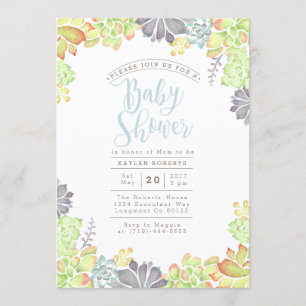 Aquarelle Succulente Bliss   INVITATION BABY SHOWE