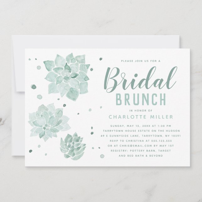 Aquarelle Succulente Invitation de Brunch nuptial (Devant)