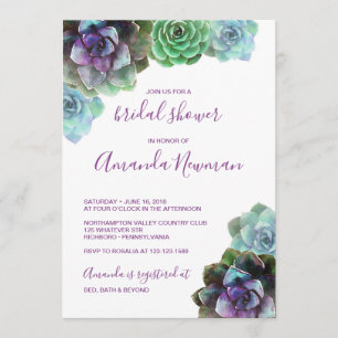 Aquarelle Succulente   Invitation de douche nuptia