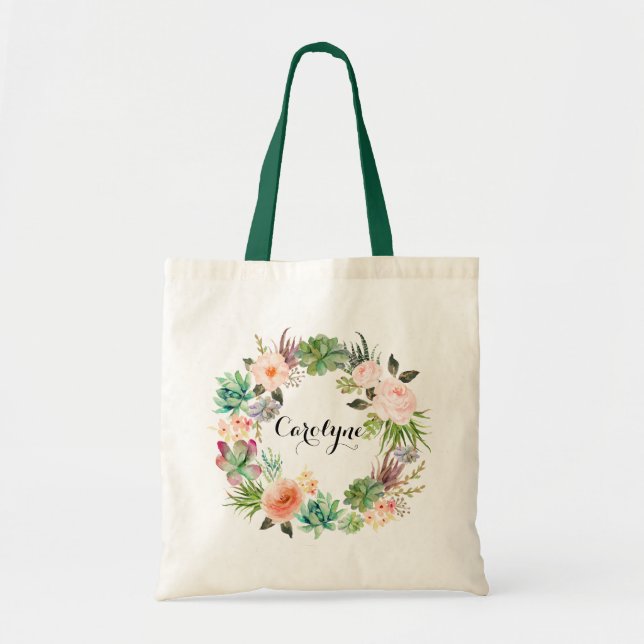 Aquarelle Succulente Sac fourre-tout Floral Brides (Devant)