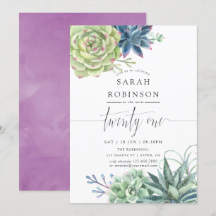 Aquarelle Succulents 21e anniversaire Invitation d