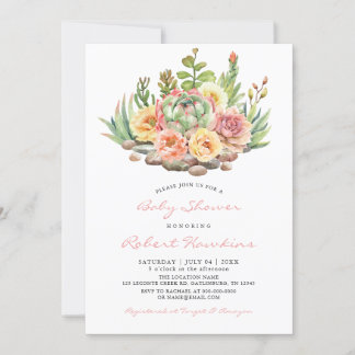 Aquarelle Succulents Baby shower Invitation