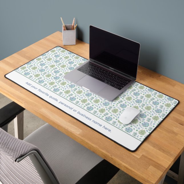 Aquarelle Succulents Bleu et Vert Texte personnali (Bureau 2)