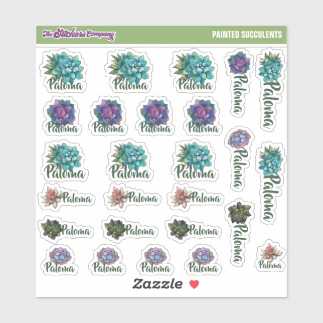 Aquarelle Succulents Nom personnalisé Étiquettes | (Feuille)