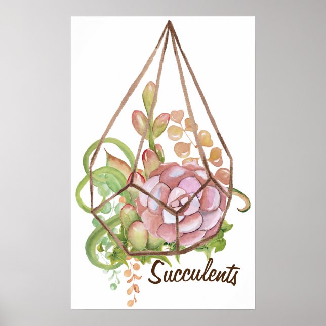 Aquarelle Succulents Terrarium Poster (Devant)