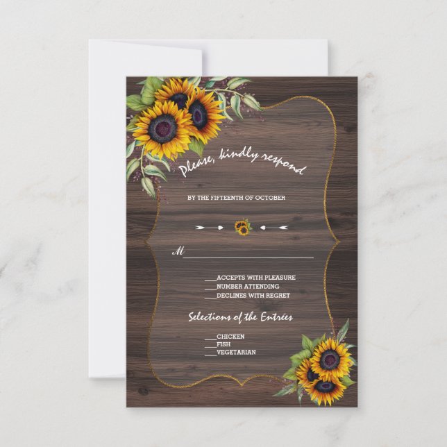 Aquarelle Sunflower Mariage en bois RSVP (Devant)