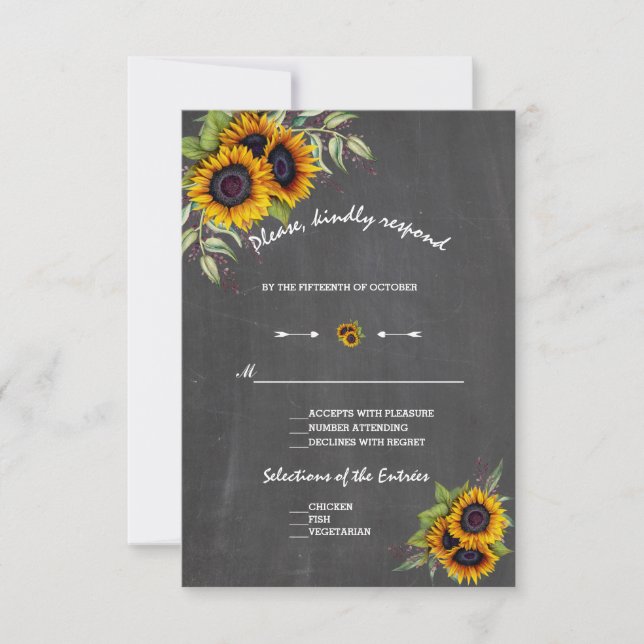 Aquarelle Sunflowers Chalkboard Mariage RSVP (Devant)