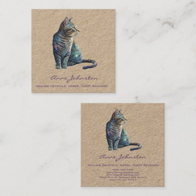 Aquarelle Tabby Kitty Carte de visite Carré (Devant / Derrière)