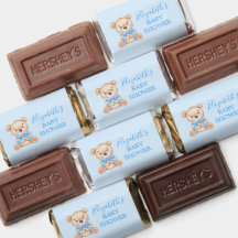 Aquarelle Teddy Bear Bow Baby shower bleu