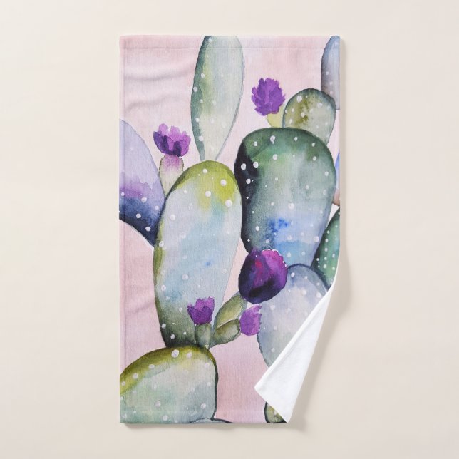 Aquarelle tendance Cactus & Cactus Blossoms (Serviette à main)