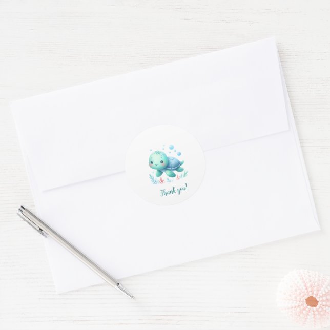 Aquarelle tortue bébé merci autocollant (Enveloppe)