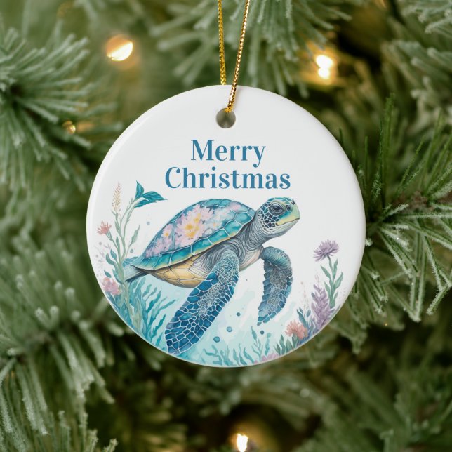 Aquarelle Tortue de mer Côte Ornement de Noël (Arbre)