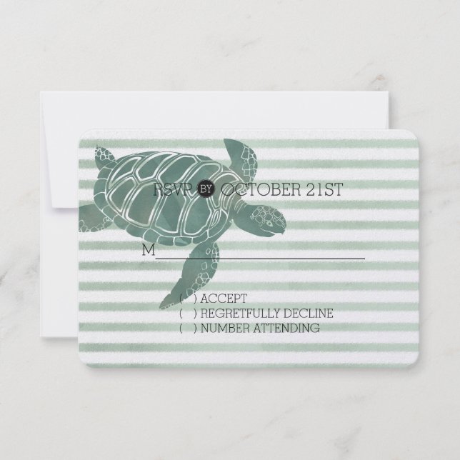 Aquarelle Tortue de mer Frappes Mariage RSVP (Devant)