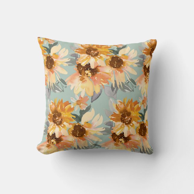Aquarelle Tournesol Jeter Oreiller (Recto)