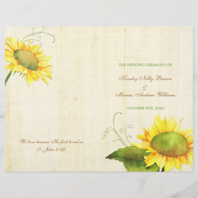 Aquarelle tournesols Mariage Bi programmes de plia (Devant)