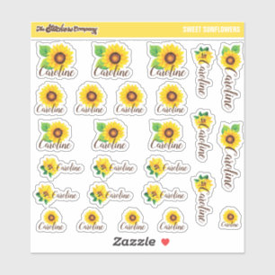 Aquarelle tournesols Nom personnalisé Étiquettes  