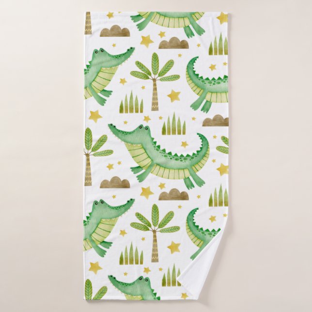 Aquarelle transparente motif de crocodile palmier (Serviette de bain)