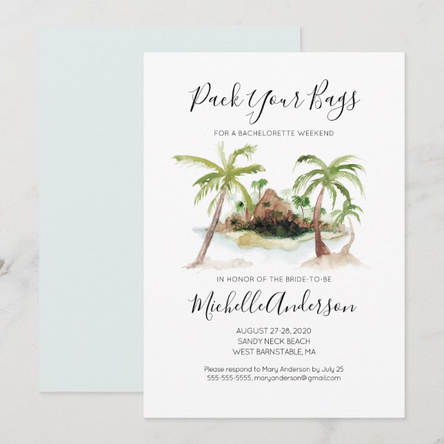 Aquarelle Tropic Bachelorette Week-end Invitation (Devant / Derrière)