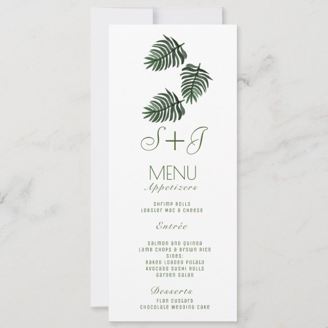Aquarelle Tropical Botanical Palm Leaf Drop- Menu (Devant)