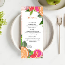 Aquarelle Tropical Citrus Fruits Cute menu