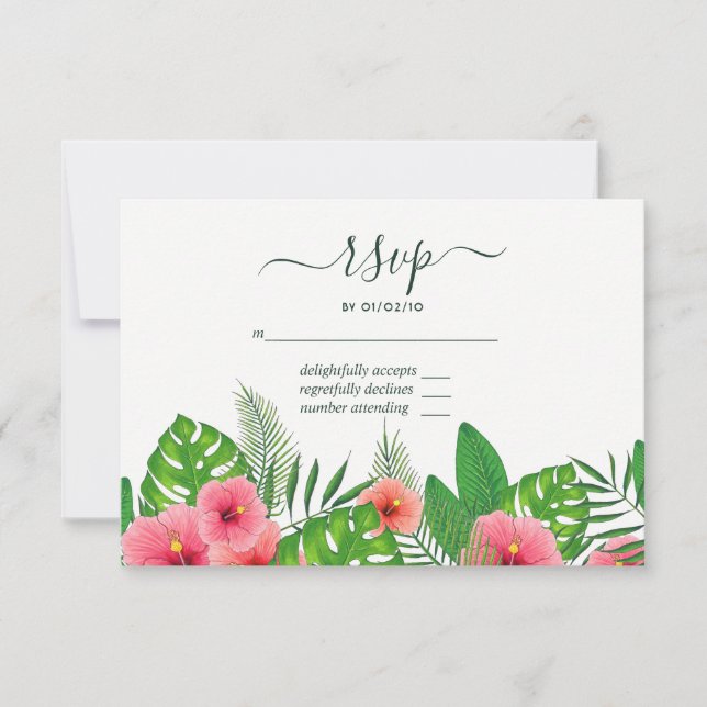 Aquarelle Tropical Feuille Beach Wedding RSVP (Devant)