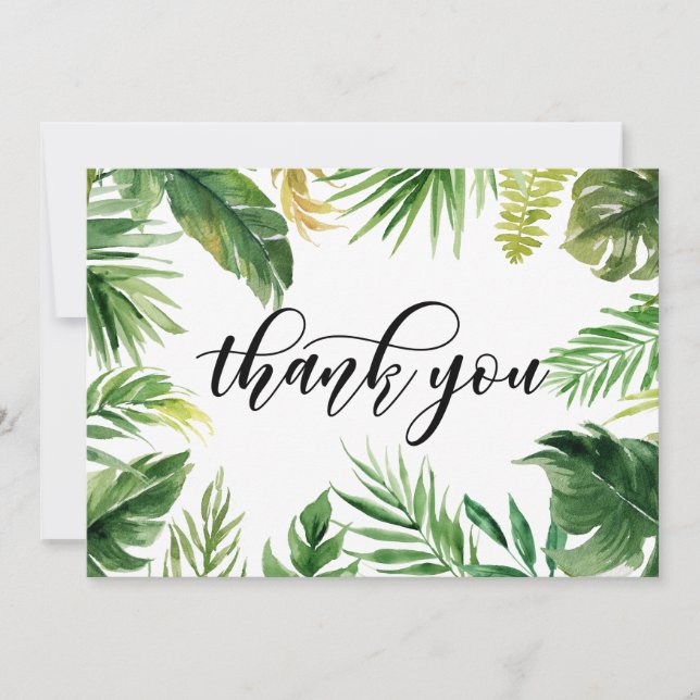 Aquarelle Tropical Feuilles Carte de remerciements (Devant)