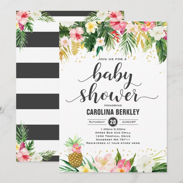 Aquarelle tropicale Baby shower floral Invitation (Devant / Derrière)